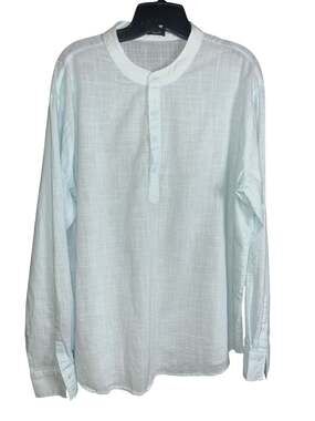 COOFANDY Men's Light Blue Cotton Hemp Henley Shirt Long Sleeve Band Collar Size